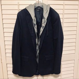 🏷Marc Ecko Cut & Sewn Navy Stripe Blazer w/ Hoodie